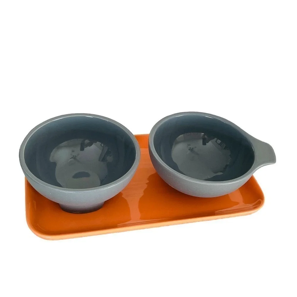 IKEA OMSESIDIG ÖMSESIDIG Tray with 2 Bowls, Orange & Gray (Chips & Dip)